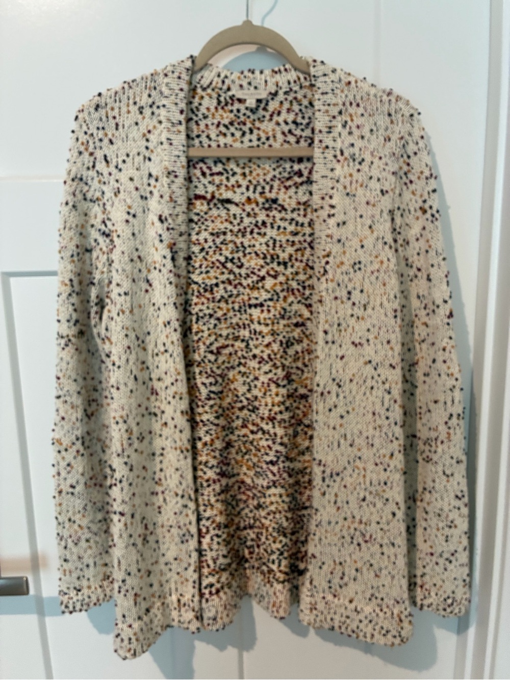 Talbots Speckled Cream Open-Front Knit Cardigan
